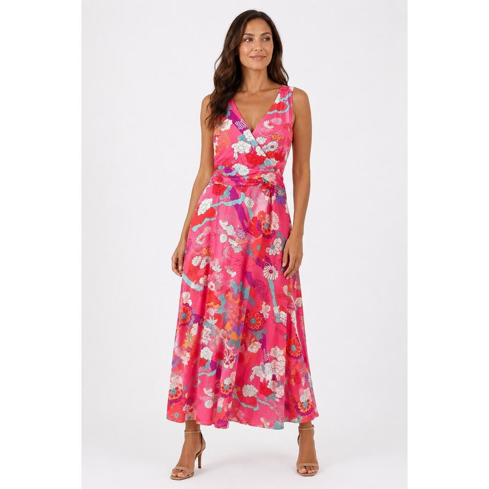 Soft Surroundings Floral Maxi Dress Large Petite Pink Boho Stretch Sleeveless
